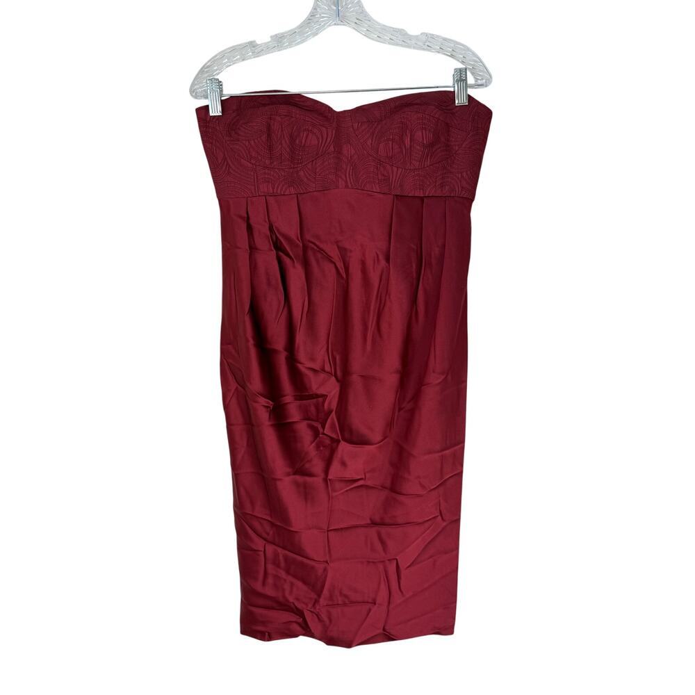 Miguelina Strapless Red Textured Silk Blend Formal Cocktail Dress Size Medium